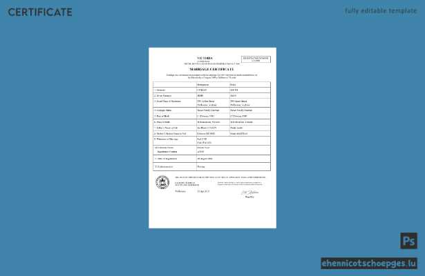 Heiratsurkunde aus Victoria, Australien (Word-Beispiel)